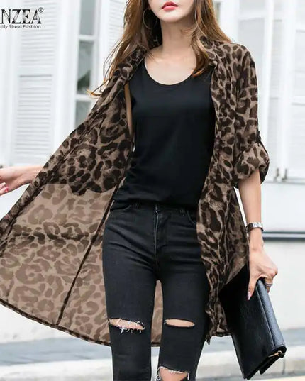 Zanzea Women's Casual Leopard Print Cardigan - Various Colors