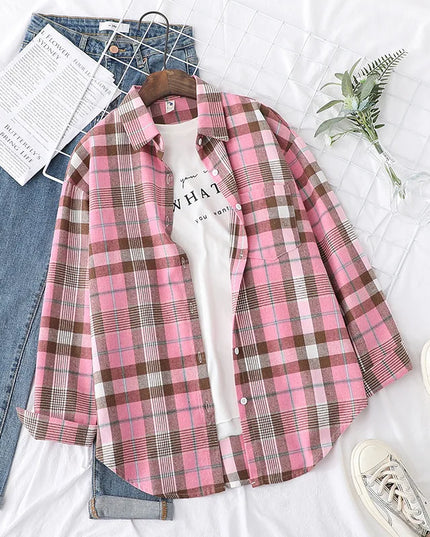 Casual Women's Plaid Shirt - Loose Fit Checkered Top