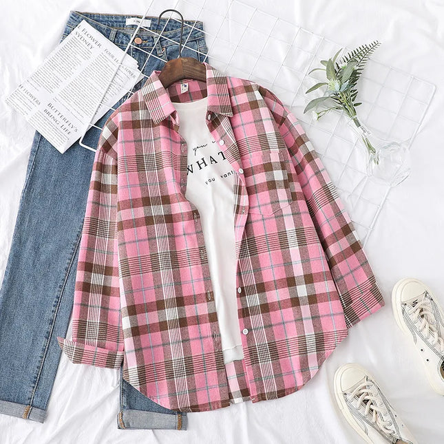 Casual Women's Plaid Shirt - Loose Fit Checkered Top