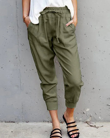Women's High-Waist Slim-Fit Lace-Up Casual Pants- Various Colors