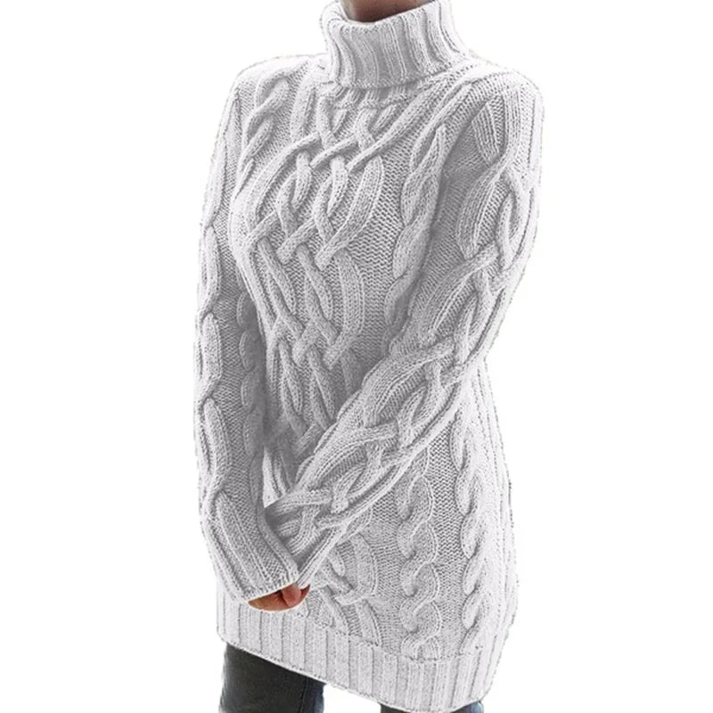 Women's Thick Turtleneck Sweater Dress - Long Sleeve Knitted Dress for Women