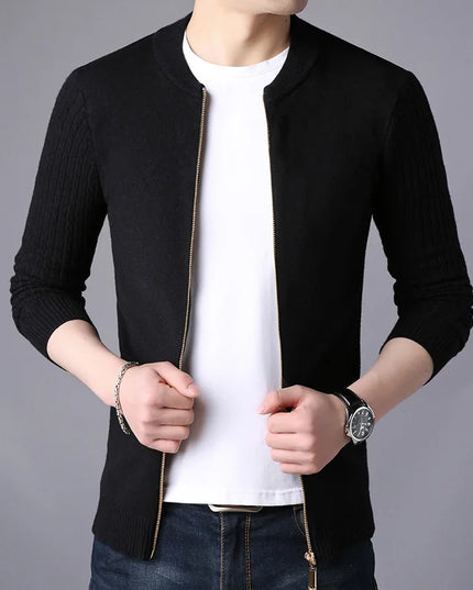 Men's Long Sleeve Knit Zipper Casual Slim Fit Jacket