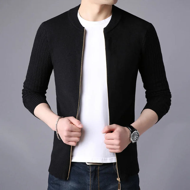 Men's Long Sleeve Knit Zipper Casual Slim Fit Jacket