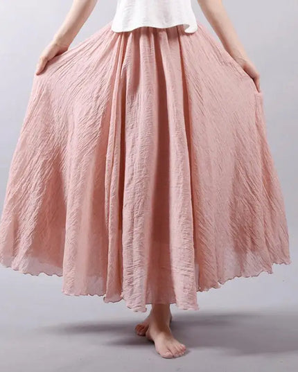 Women's Elegant High-Waisted Linen Maxi Skirt with Elastic Waist