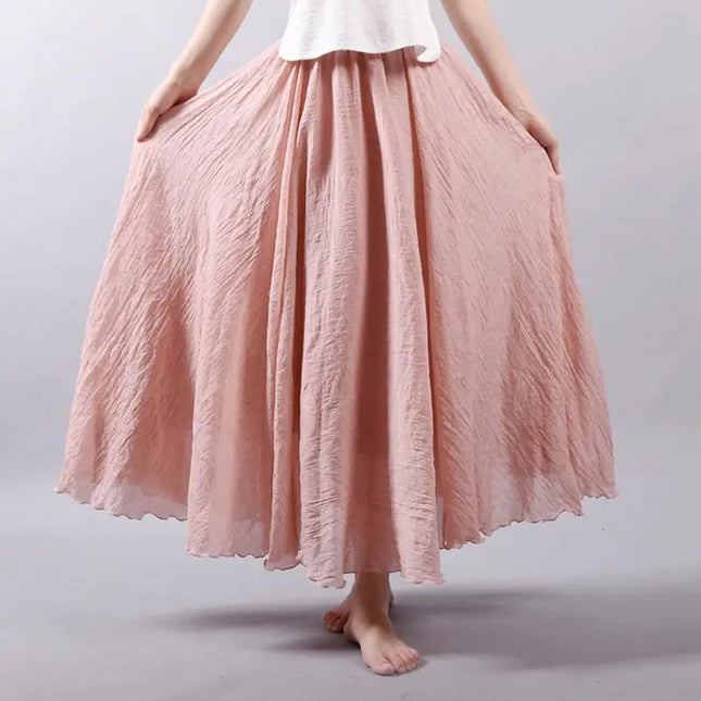 Women's Elegant High-Waisted Linen Maxi Skirt with Elastic Waist
