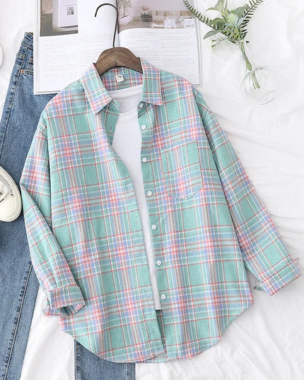 Casual Women's Plaid Shirt - Loose Fit Checkered Top