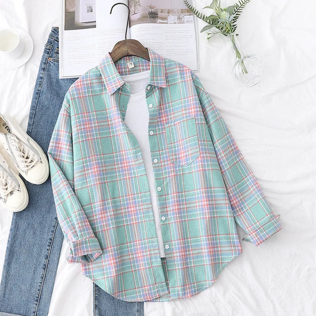 Casual Women's Plaid Shirt - Loose Fit Checkered Top