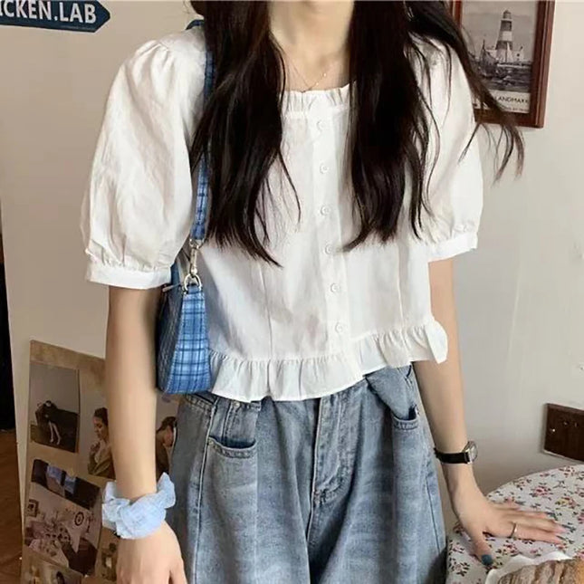 Elegant Women's Korean Ruffle Chiffon Blouse