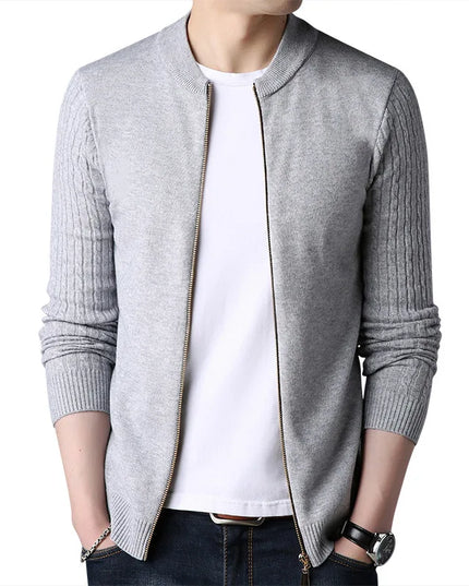 Men's Long Sleeve Knit Zipper Casual Slim Fit Jacket