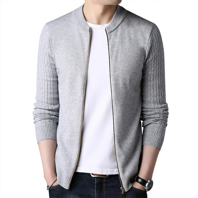 Men's Long Sleeve Knit Zipper Casual Slim Fit Jacket
