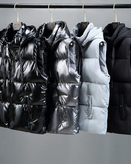 Men's Thickened Waterproof Hooded Vest Jacket with Detachable Hat