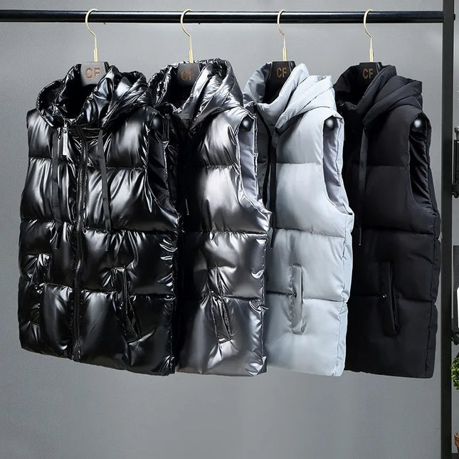 Men's Thickened Waterproof Hooded Vest Jacket with Detachable Hat