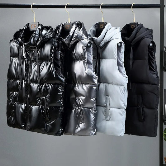 Men's Thickened Waterproof Hooded Vest Jacket with Detachable Hat
