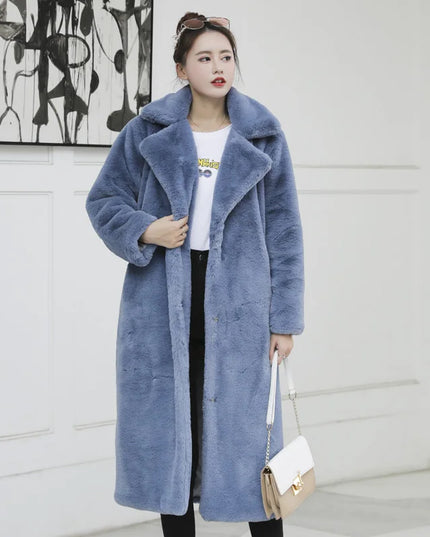 Women's Luxury Long Faux Fur Coat with Loose Lapel