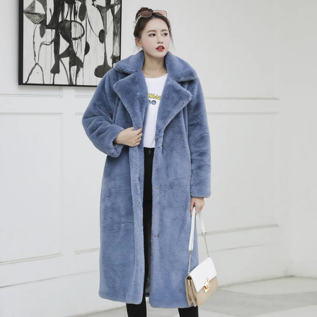 Women's Luxury Long Faux Fur Coat with Loose Lapel
