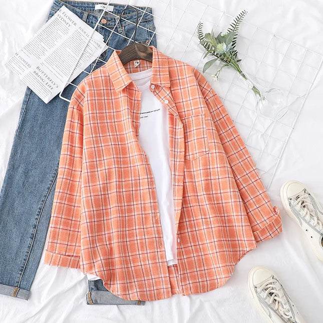 Casual Women's Plaid Shirt - Loose Fit Checkered Top