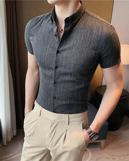 Men's Short Sleeve Slim Fit Striped Shirt