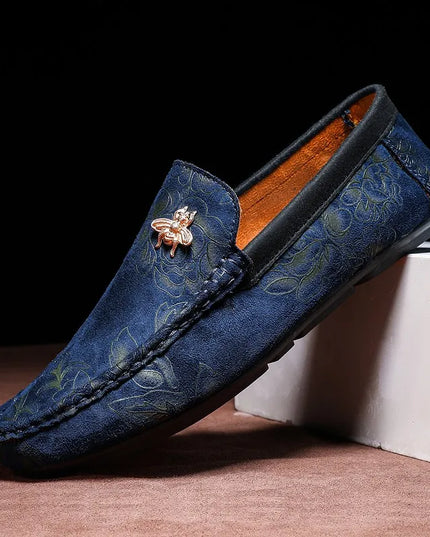 Men's Flower-Printed Faux Leather Slip-On Loafers - Stylish and Comfortable Men's Shoes