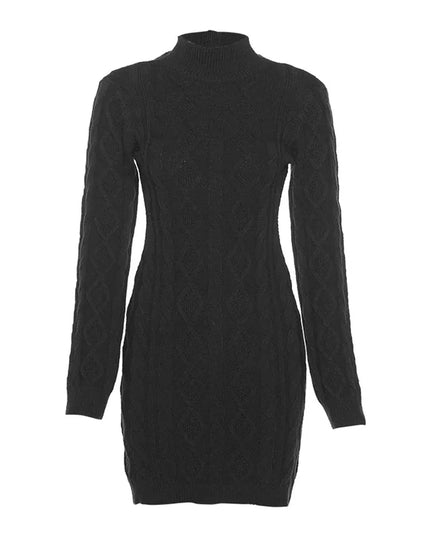 Women's Twist-Knitted Backless Long Sleeve Mini Dress