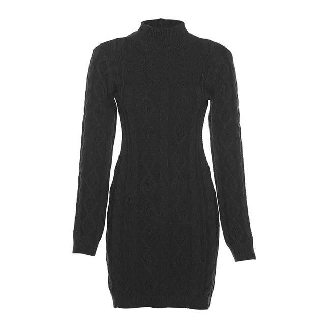 Women's Twist-Knitted Backless Long Sleeve Mini Dress