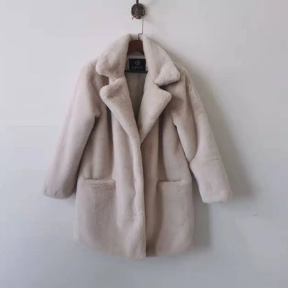 Women's Thick Faux Fur Long Overcoat with Turn-Down Collar
