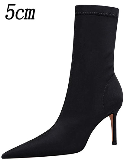 Women's Pointed Toe Elastic Heel Boots – Stylish & Comfortable Ankle Boots