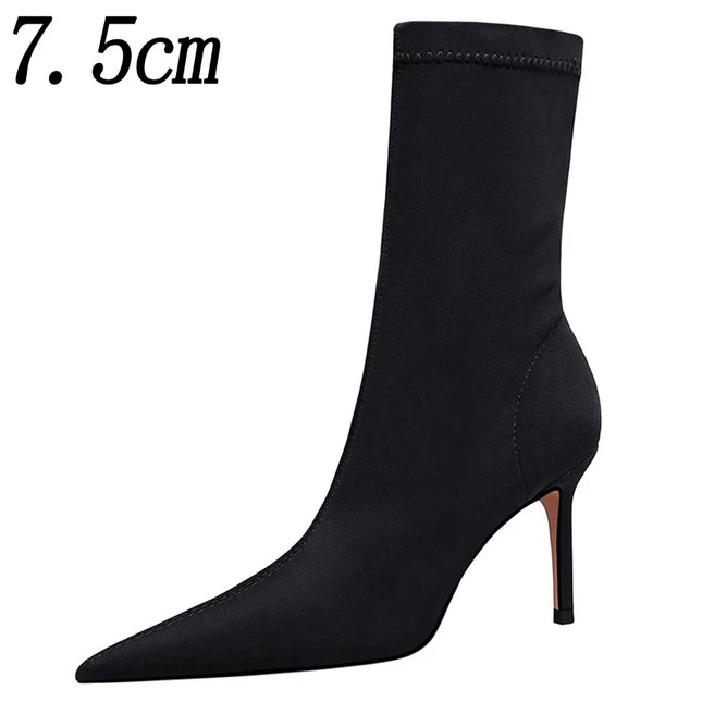 Women's Pointed Toe Elastic Heel Boots – Stylish & Comfortable Ankle Boots
