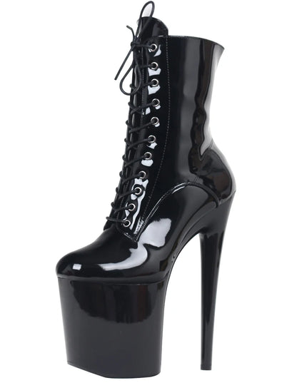 Womens Extreme High Heels Platform Boots Lace Up- 20cm Lift