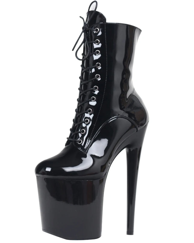 Womens Extreme High Heels Platform Boots Lace Up- 20cm Lift