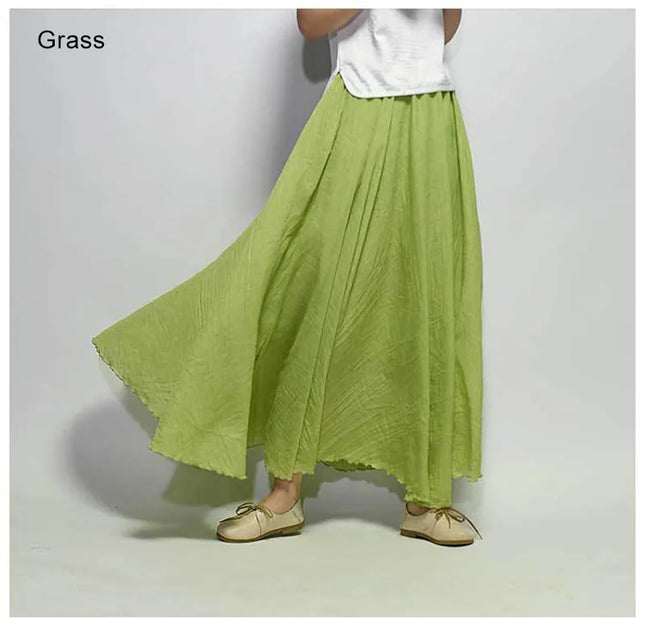 Women's Elegant High-Waisted Linen Maxi Skirt with Elastic Waist