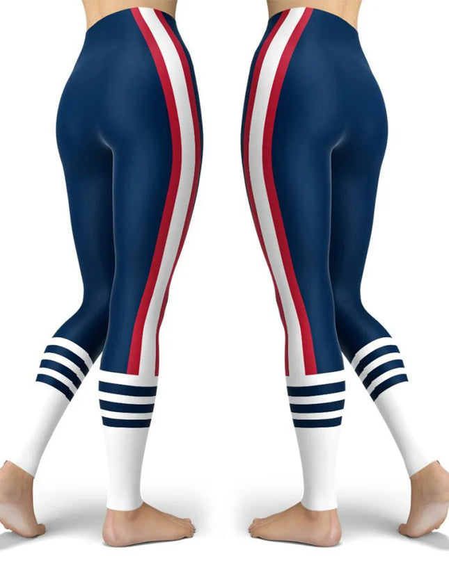 Women’s Striped High-Waist Skinny Leggings with Elastic Waist
