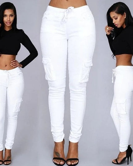 Elastic Skinny Pencil Pants for Women with High Waist and Cargo Style