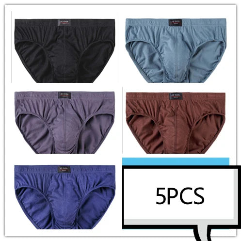 5-Pack 100% Cotton Men's Comfortable Briefs - Various Colors