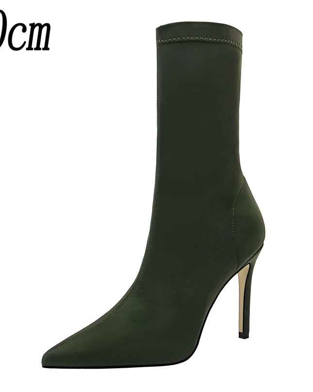 Women's Pointed Toe Elastic Heel Boots – Stylish & Comfortable Ankle Boots