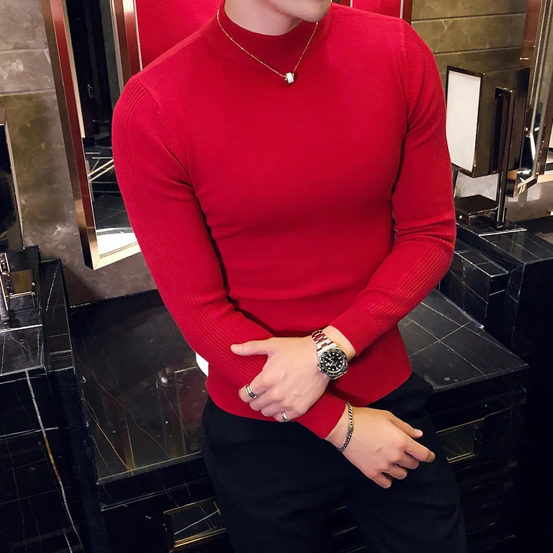 Men's Slim Fit Turtleneck Knit Sweater - Long Sleeve Casual Knitwear for Men