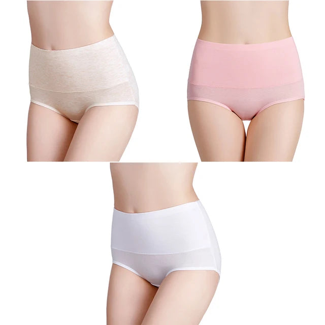 3-Pack Women's Plus Size High-Waist Cotton Breathable Briefs