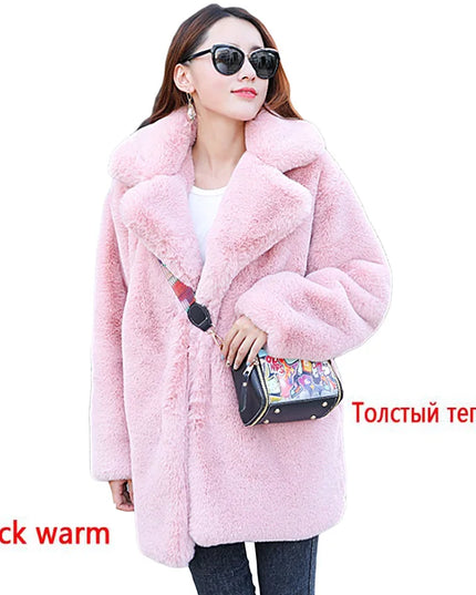 Women's Faux Fur Coat - Warm & Thick Lapel Winter Coat