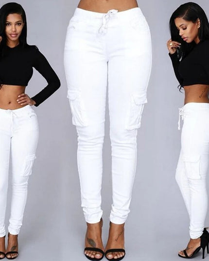 Elastic Skinny Pencil Pants for Women with High Waist and Cargo Style