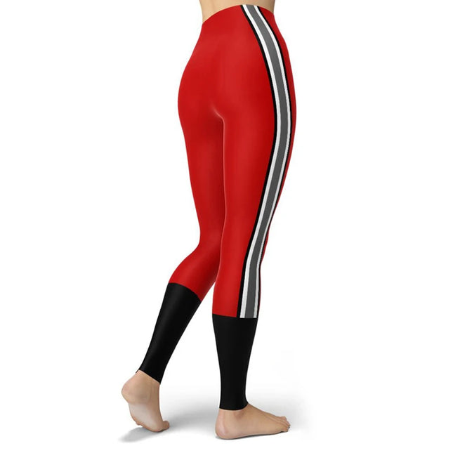 Women’s Striped High-Waist Skinny Leggings with Elastic Waist