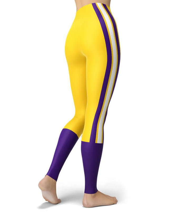 Women’s Striped High-Waist Skinny Leggings with Elastic Waist