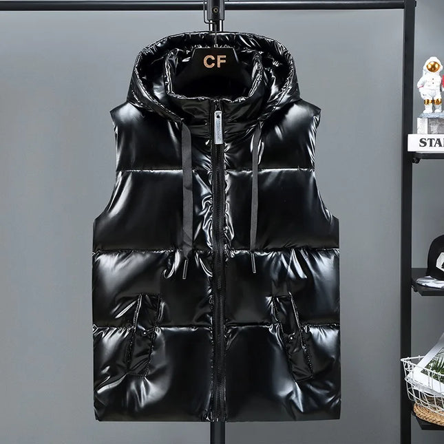 Men's Thickened Waterproof Hooded Vest Jacket with Detachable Hat