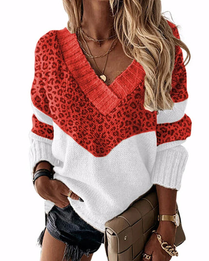 Women's Knitted Sweater with Color Panel and Cut-Out Neckline