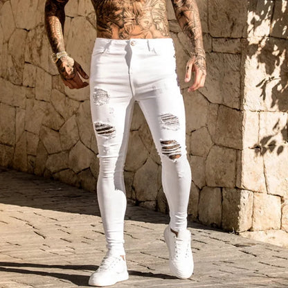 Men's Elastic Skinny Ripped Denim Jeans