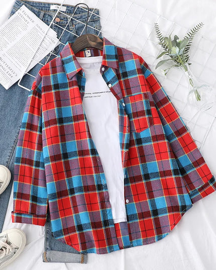 Casual Women's Plaid Shirt - Loose Fit Checkered Top