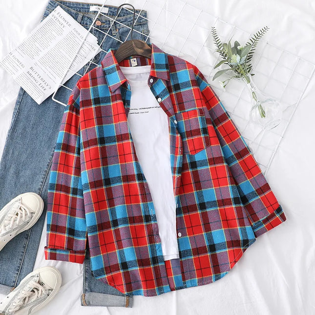 Casual Women's Plaid Shirt - Loose Fit Checkered Top