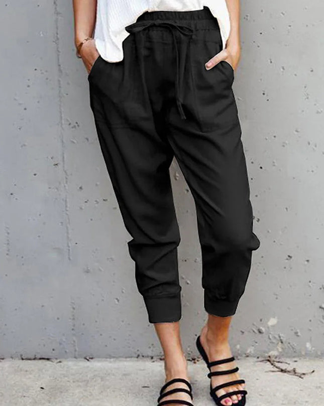 Women's High-Waist Slim-Fit Lace-Up Casual Pants- Various Colors