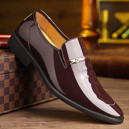 Men's Faux Leather Dress Shoes - Slip-On, Pointed Toe Formal Shoes for Men