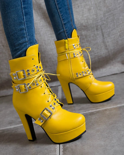 Women's Lace-Up Platform Ankle Boots with High Heels