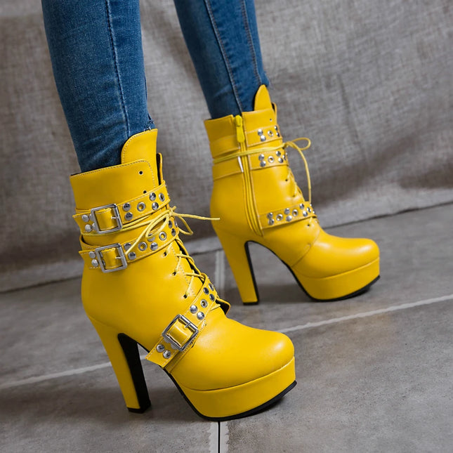 Women's Lace-Up Platform Ankle Boots with High Heels