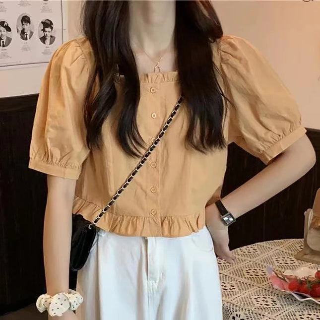 Elegant Women's Korean Ruffle Chiffon Blouse